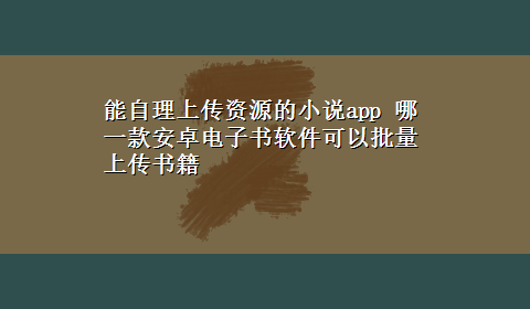 能自理上传资源的小说app 哪一款安卓电子书软件可以批量上传书籍