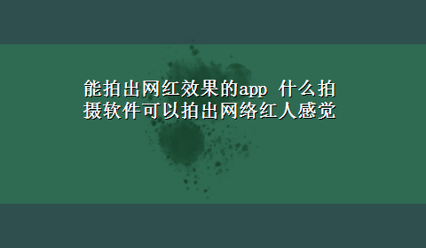 能拍出网红效果的app 什么拍摄软件可以拍出网络红人感觉