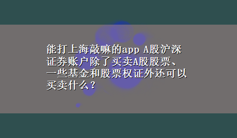 能打上海敲嘛的app A股沪深证券账户除了买卖A股股票、一些基金和股票权证外还可以买卖什么？