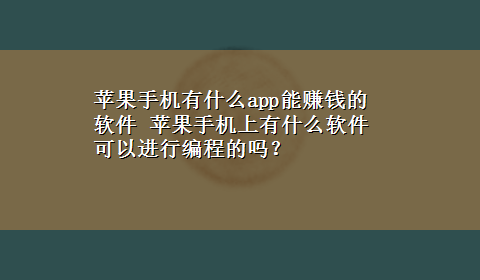 苹果手机有什么app能赚钱的软件 苹果手机上有什么软件可以进行编程的吗？