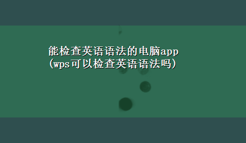 能检查英语语法的电脑app(wps可以检查英语语法吗)