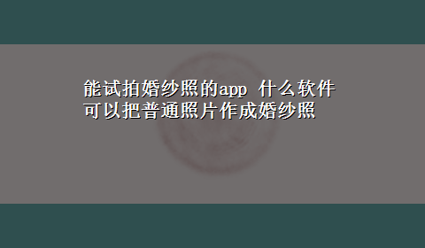 能试拍婚纱照的app 什么软件可以把普通照片作成婚纱照