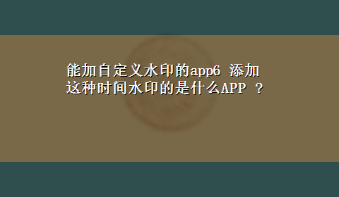 能加自定义水印的app6 添加这种时间水印的是什么APP ?