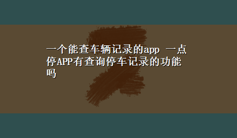 一个能查车辆记录的app 一点停APP有查询停车记录的功能吗