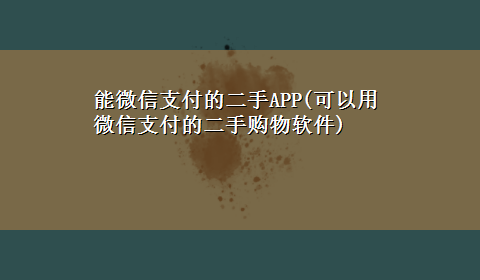 能微信支付的二手APP(可以用微信支付的二手购物软件)