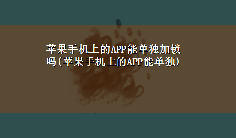 苹果手机上的APP能单独加锁吗(苹果手机上的APP能单独)