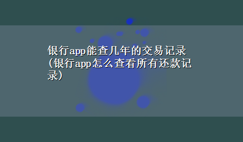 银行app能查几年的交易记录(银行app怎么查看所有还款记录)