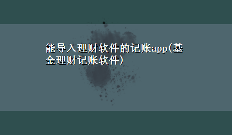 能导入理财软件的记账app(基金理财记账软件)