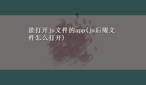 能打开js文件的app(js后缀文件怎么打开)