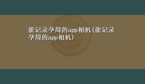 能记录孕周的app相机(能记录孕周的app相机)