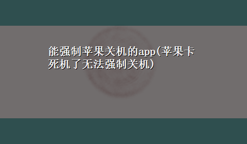 能强制苹果关机的app(苹果卡死机了无法强制关机)