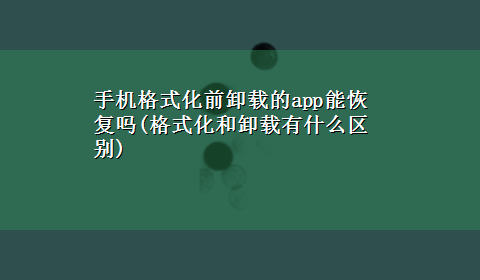 手机格式化前卸载的app能恢复吗(格式化和卸载有什么区别)