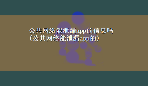 公共网络能泄漏app的信息吗(公共网络能泄漏app的)