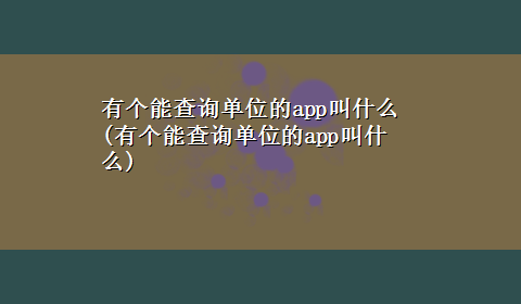 有个能查询单位的app叫什么(有个能查询单位的app叫什么)