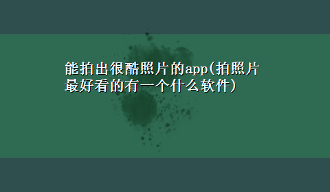 能拍出很酷照片的app(拍照片最好看的有一个什么软件)