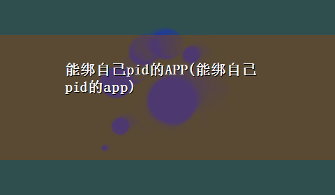 能绑自己pid的APP(能绑自己pid的app)