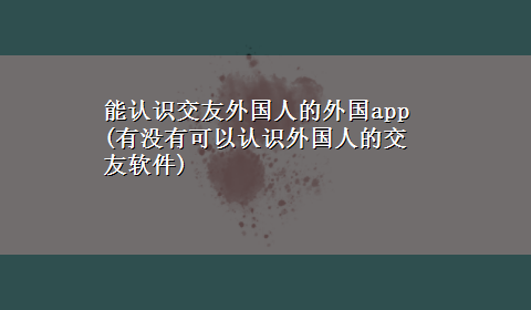 能认识交友外国人的外国app(有没有可以认识外国人的交友软件)