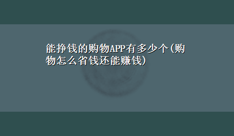 能挣钱的购物APP有多少个(购物怎么省钱还能赚钱)