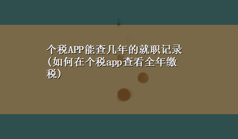 个税APP能查几年的就职记录(如何在个税app查看全年缴税)