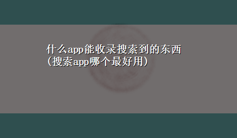 什么app能收录搜索到的东西(搜索app哪个最好用)