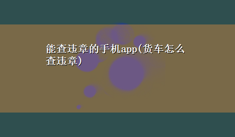 能查违章的手机app(货车怎么查违章)