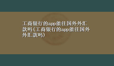 工商银行的app能往国外外汇款吗(工商银行的app能往国外外汇款吗)