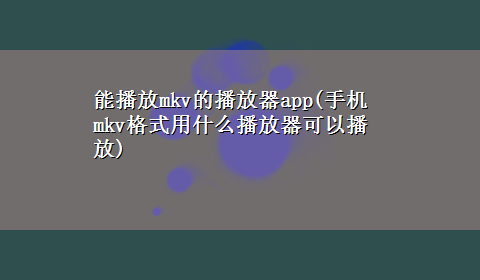 能播放mkv的播放器app(手机mkv格式用什么播放器可以播放)