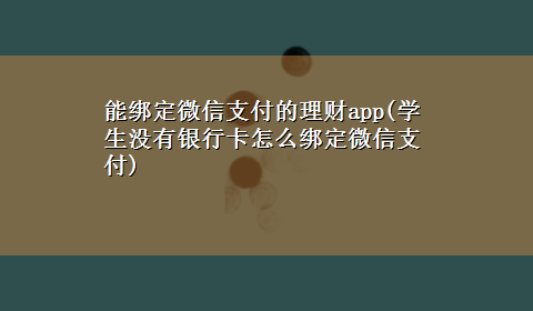 能绑定微信支付的理财app(学生没有银行卡怎么绑定微信支付)