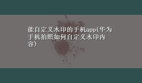 能自定义水印的手机app(华为手机拍照如何自定义水印内容)