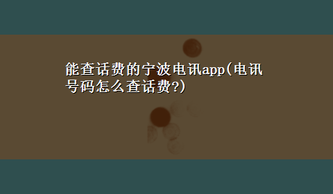 能查话费的宁波电讯app(电讯号码怎么查话费?)