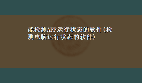 能检测APP运行状态的软件(检测电脑运行状态的软件)