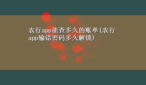 农行app能查多久的账单(农行app输错密码多久解锁)