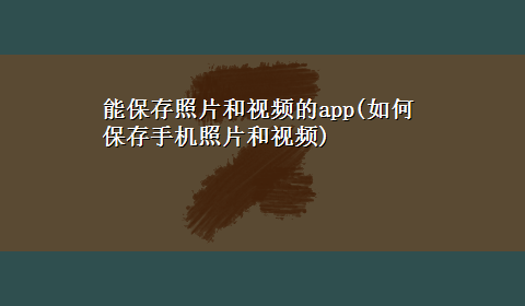 能保存照片和视频的app(如何保存手机照片和视频)