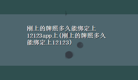 刚上的牌照多久能绑定上12123app上(刚上的牌照多久能绑定上12123)