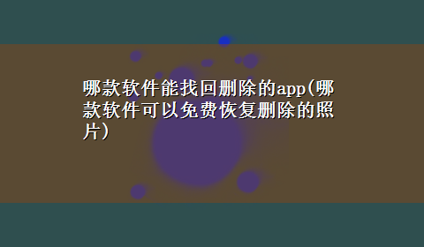 哪款软件能找回删除的app(哪款软件可以免费恢复删除的照片)