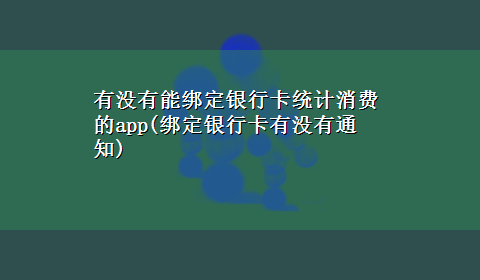 有没有能绑定银行卡统计消费的app(绑定银行卡有没有通知)