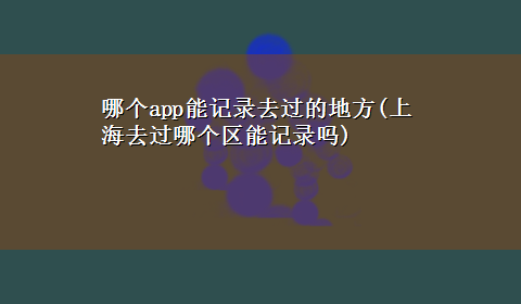 哪个app能记录去过的地方(上海去过哪个区能记录吗)