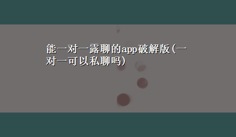 能一对一露聊的app破解版(一对一可以私聊吗)