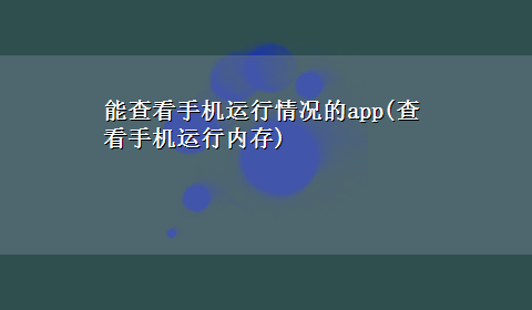 能查看手机运行情况的app(查看手机运行内存)