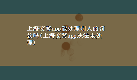 上海交警app能处理别人的罚款吗(上海交警app违法未处理)