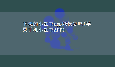 下架的小红书app能恢复吗(苹果手机小红书APP)