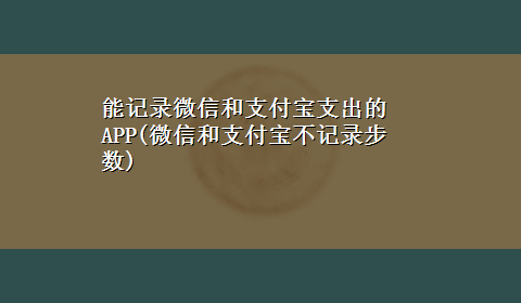 能记录微信和支付宝支出的APP(微信和支付宝不记录步数)