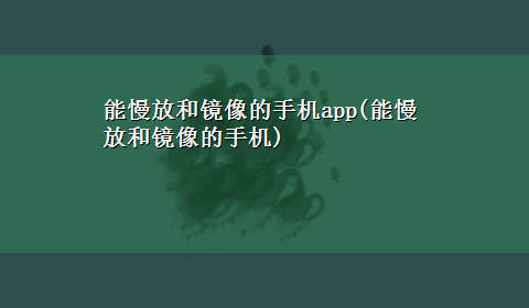 能慢放和镜像的手机app(能慢放和镜像的手机)