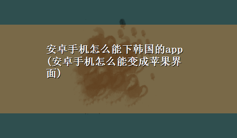 安卓手机怎么能下韩国的app(安卓手机怎么能变成苹果界面)