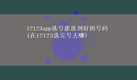 12123app选号能选到好的号码(在12123选完号去哪)