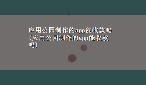 应用公园制作的app能收款吗(应用公园制作的app能收款吗)