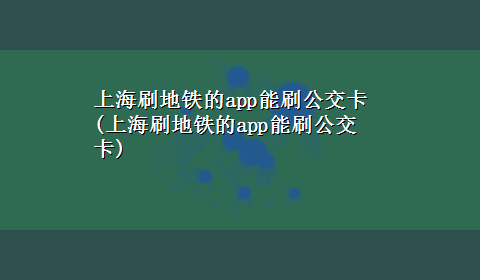 上海刷地铁的app能刷公交卡(上海刷地铁的app能刷公交卡)