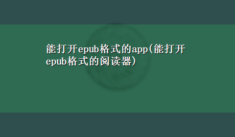 能打开epub格式的app(能打开epub格式的阅读器)