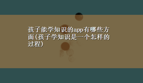 孩子能学知识的app有哪些方面(孩子学知识是一个怎样的过程)