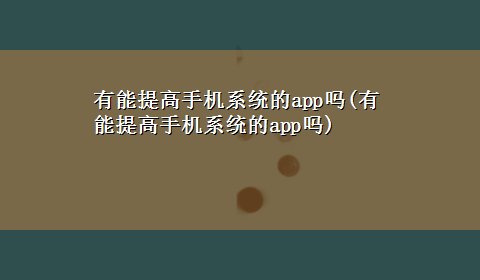 有能提高手机系统的app吗(有能提高手机系统的app吗)